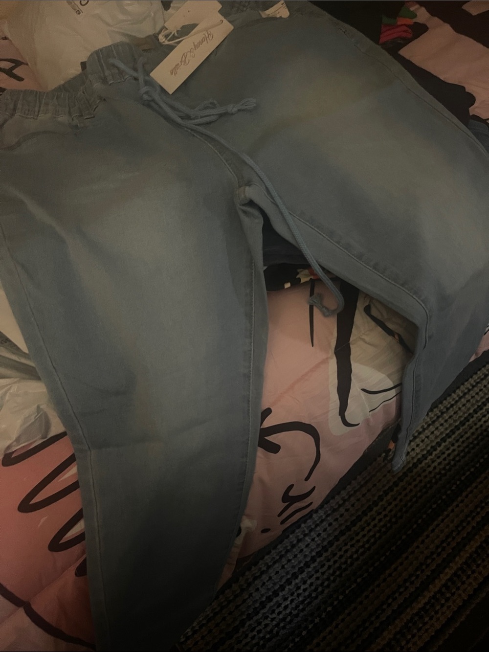 Light Blue Pull-On Women's Jeggings with Drawstring Waist